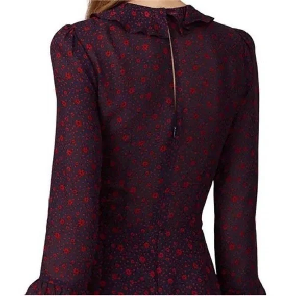 Reformation Stevie Dress Mini Floral Ruffle Collar Blue/Red Sz 12 (Runs Small) - Picture 3 of 12